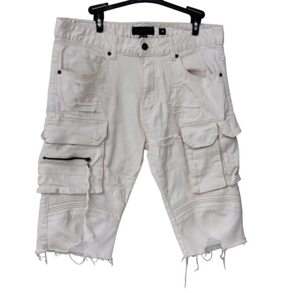 Decibel Men's Cargo Multi Pocket Bermuda Shorts Cream Size 34 Cotton blend. - Picture 1 of 13